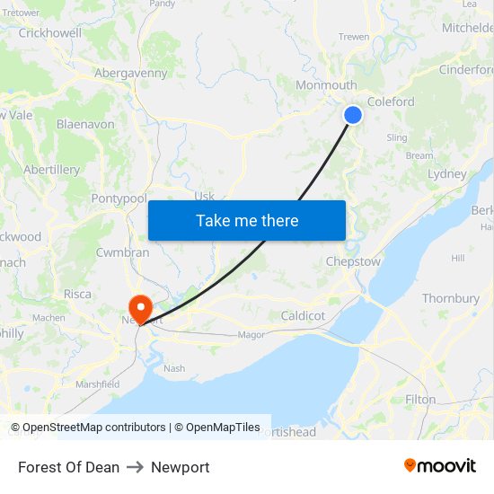 Forest Of Dean to Newport map