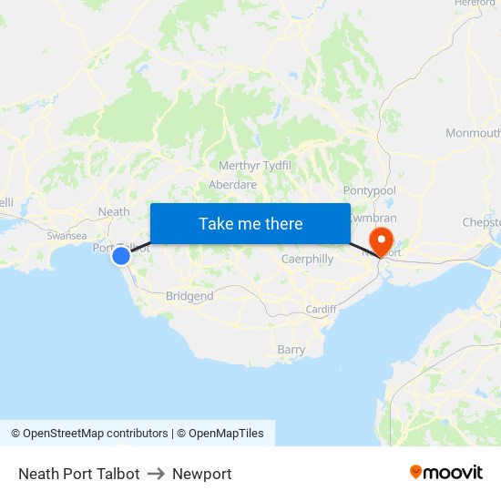 Neath Port Talbot to Newport map