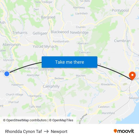 Rhondda Cynon Taf to Newport map