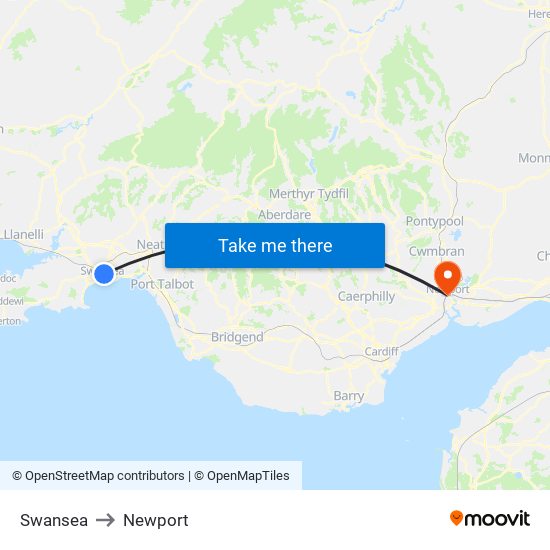 Swansea to Newport map