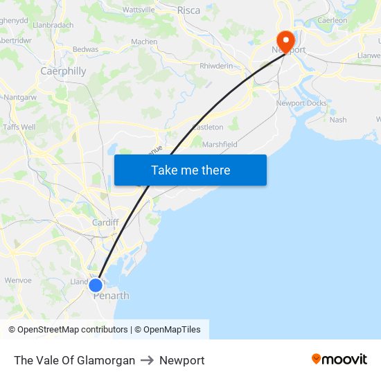 The Vale Of Glamorgan to Newport map