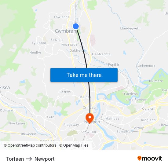 Torfaen to Newport map