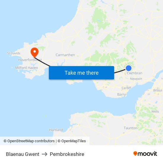 Blaenau Gwent to Pembrokeshire map