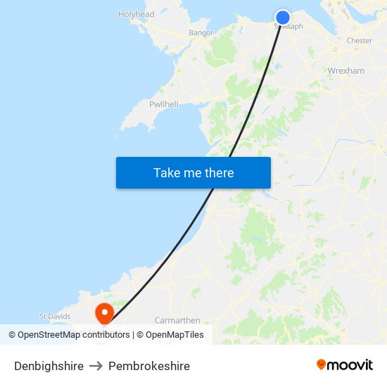 Denbighshire to Pembrokeshire map