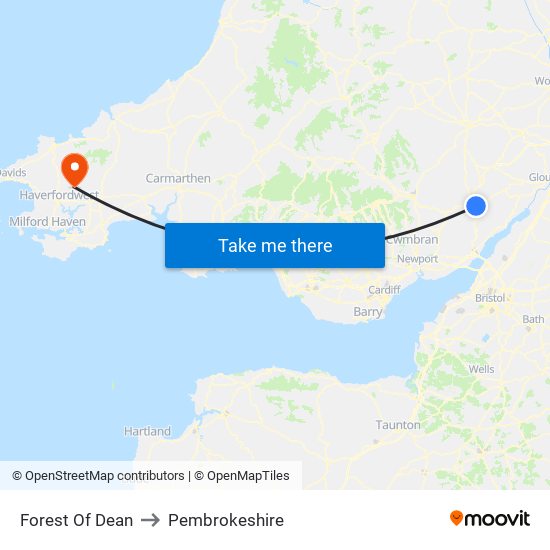 Forest Of Dean to Pembrokeshire map