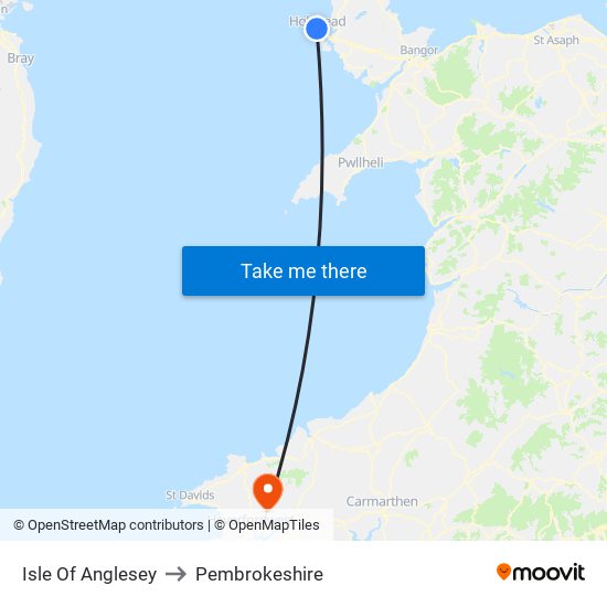 Isle Of Anglesey to Pembrokeshire map