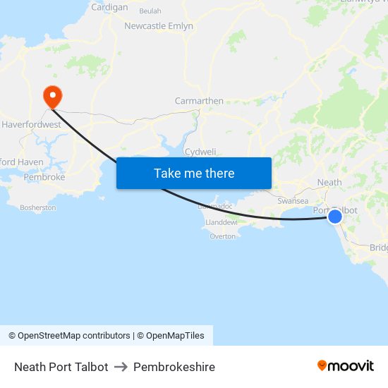 Neath Port Talbot to Pembrokeshire map