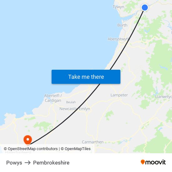 Powys to Pembrokeshire map