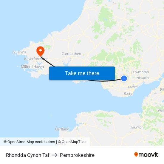 Rhondda Cynon Taf to Pembrokeshire map