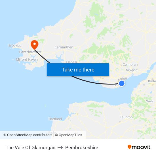 The Vale Of Glamorgan to Pembrokeshire map