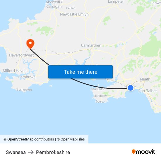 Swansea to Pembrokeshire map