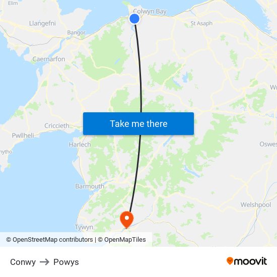 Conwy to Powys map