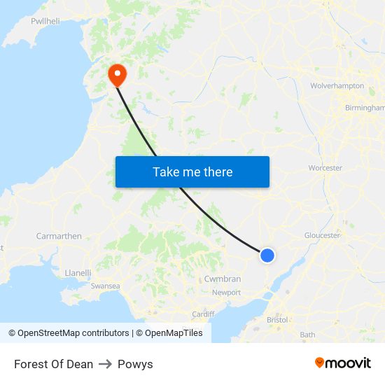 Forest Of Dean to Powys map