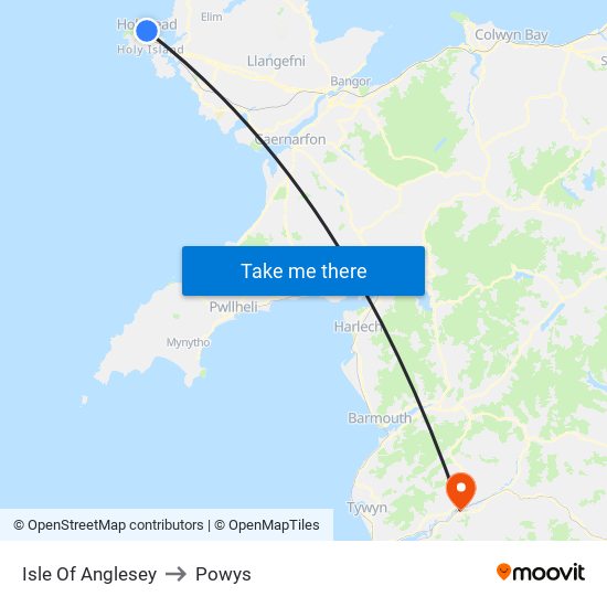 Isle Of Anglesey to Powys map