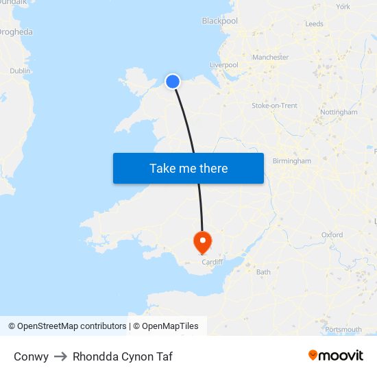 Conwy to Rhondda Cynon Taf map
