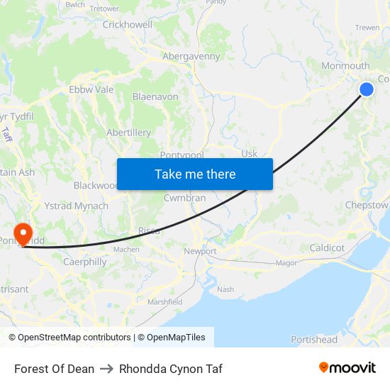 Forest Of Dean to Rhondda Cynon Taf map