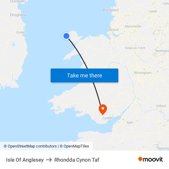 Isle Of Anglesey to Rhondda Cynon Taf map