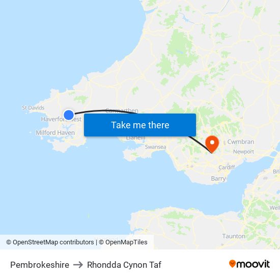 Pembrokeshire to Rhondda Cynon Taf map
