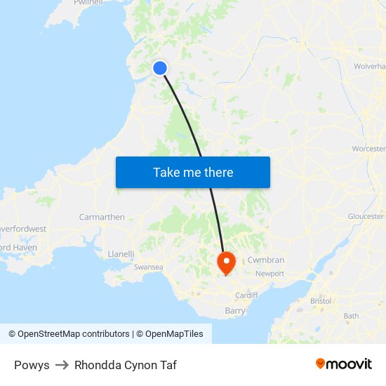 Powys to Rhondda Cynon Taf map