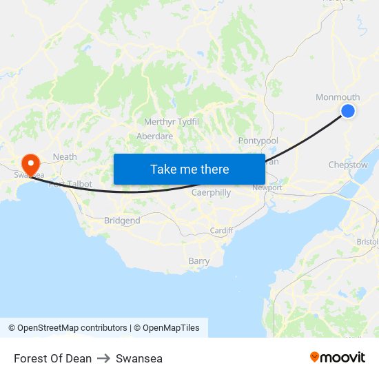 Forest Of Dean to Swansea map