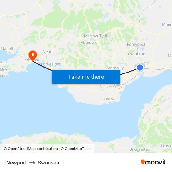 Newport to Swansea map