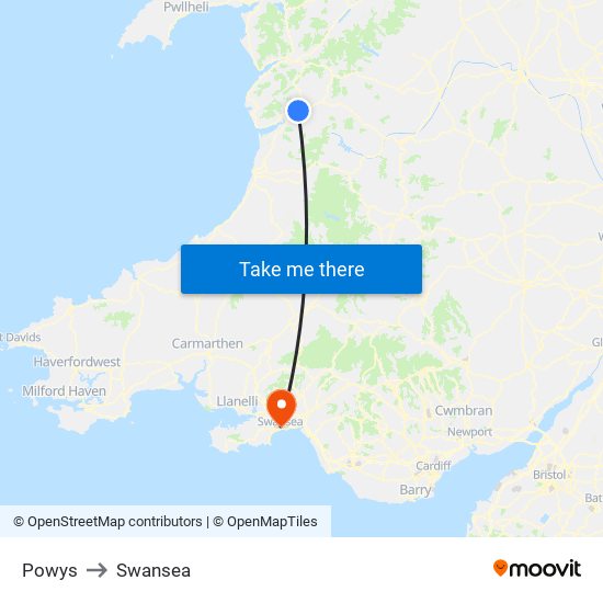 Powys to Swansea map