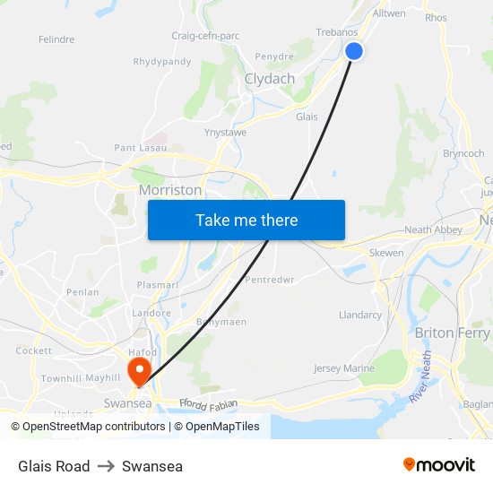 Glais Road to Swansea map