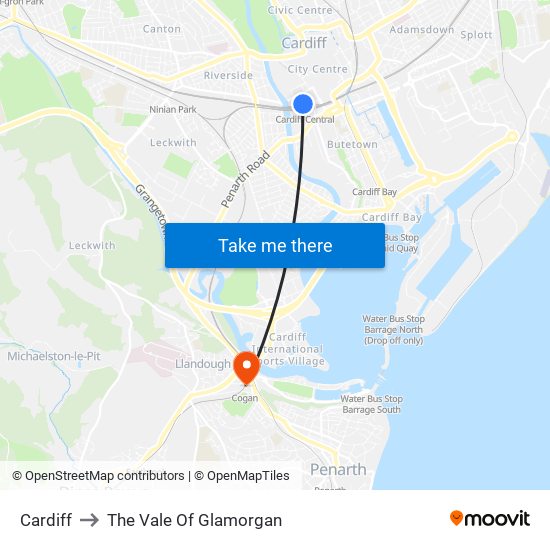 Cardiff to The Vale Of Glamorgan map