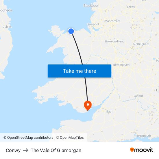 Conwy to The Vale Of Glamorgan map