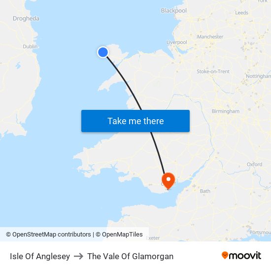 Isle Of Anglesey to The Vale Of Glamorgan map