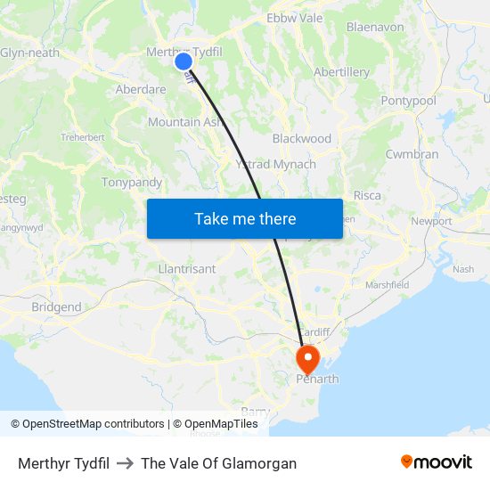 Merthyr Tydfil to The Vale Of Glamorgan map