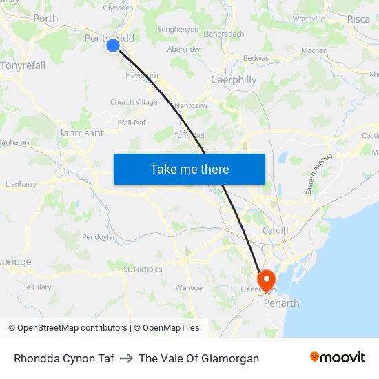 Rhondda Cynon Taf to The Vale Of Glamorgan map