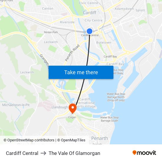 Cardiff Central to The Vale Of Glamorgan map