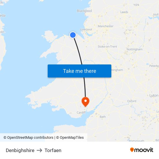 Denbighshire to Torfaen map