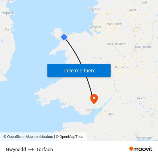 Gwynedd to Torfaen map