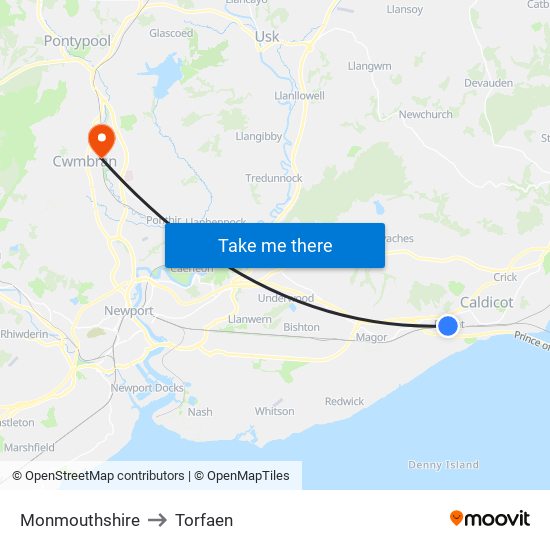 Monmouthshire to Torfaen map