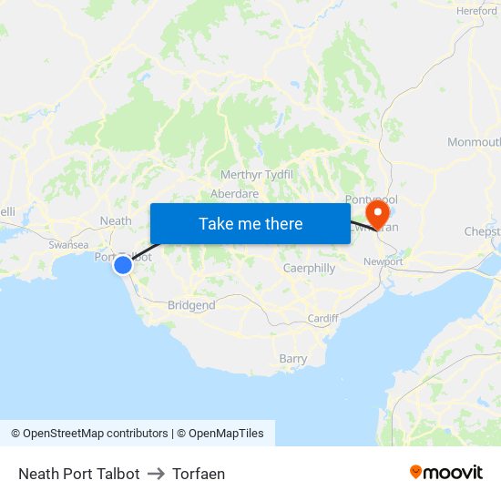 Neath Port Talbot to Torfaen map