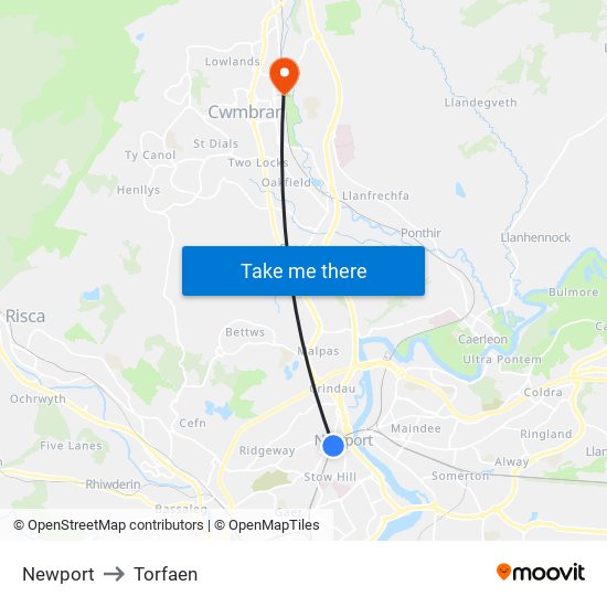 Newport to Torfaen map