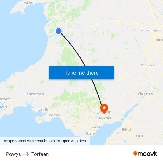 Powys to Torfaen map