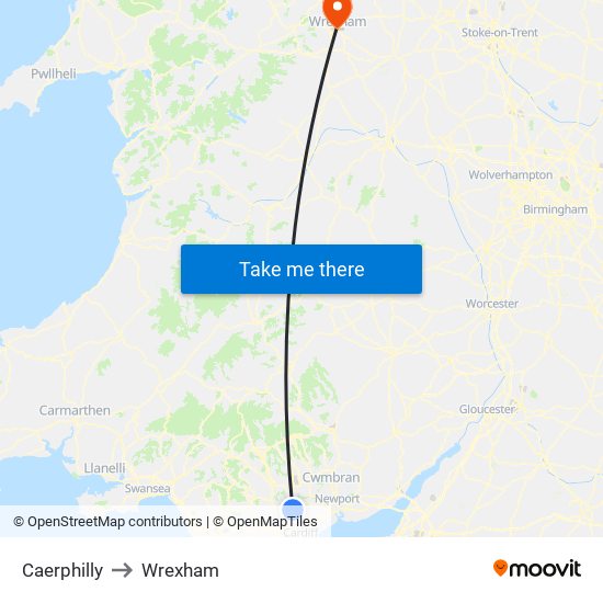 Caerphilly to Wrexham map