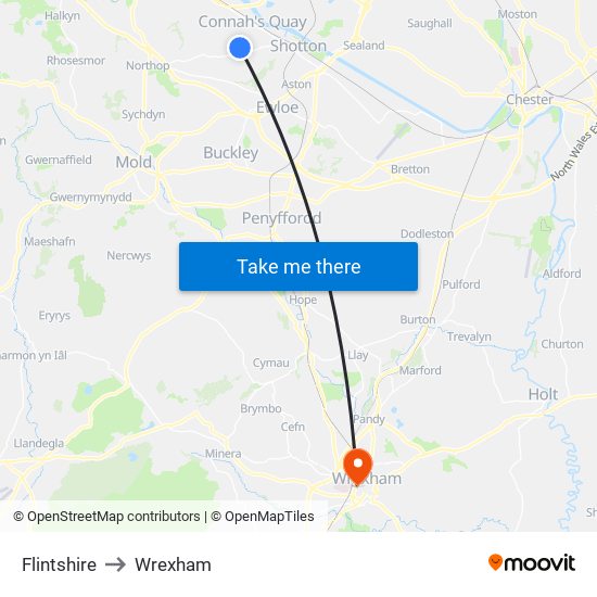 Flintshire to Wrexham map