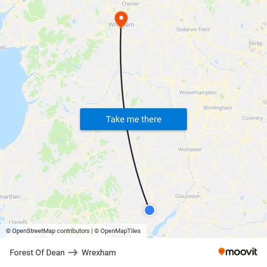 Forest Of Dean to Wrexham map