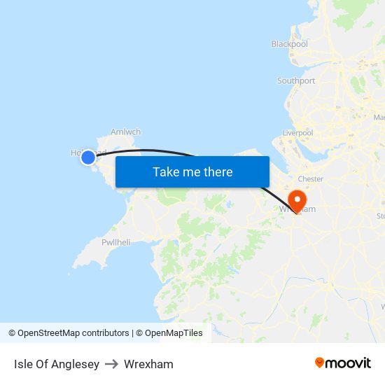 Isle Of Anglesey to Wrexham map