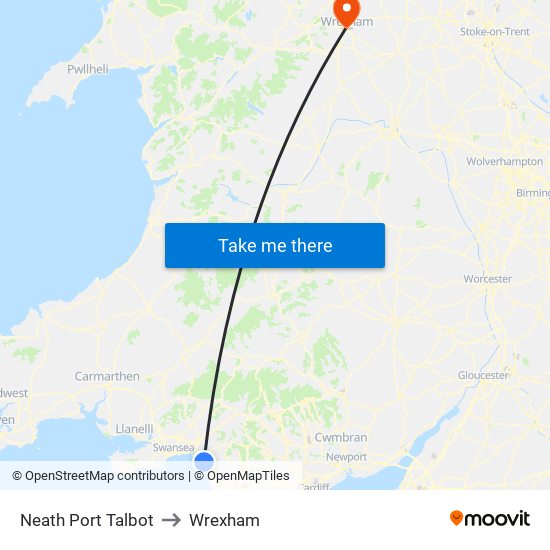 Neath Port Talbot to Wrexham map