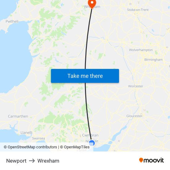 Newport to Wrexham map