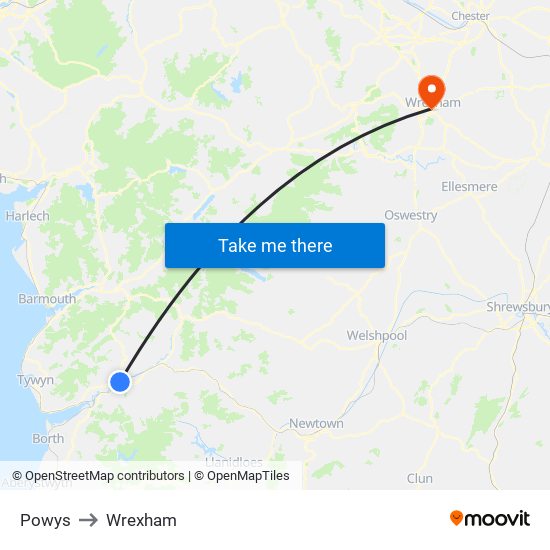 Powys to Wrexham map