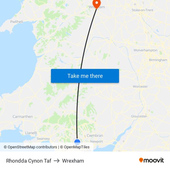 Rhondda Cynon Taf to Wrexham map