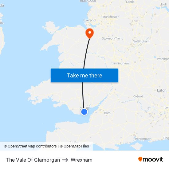 The Vale Of Glamorgan to Wrexham map