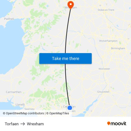 Torfaen to Wrexham map