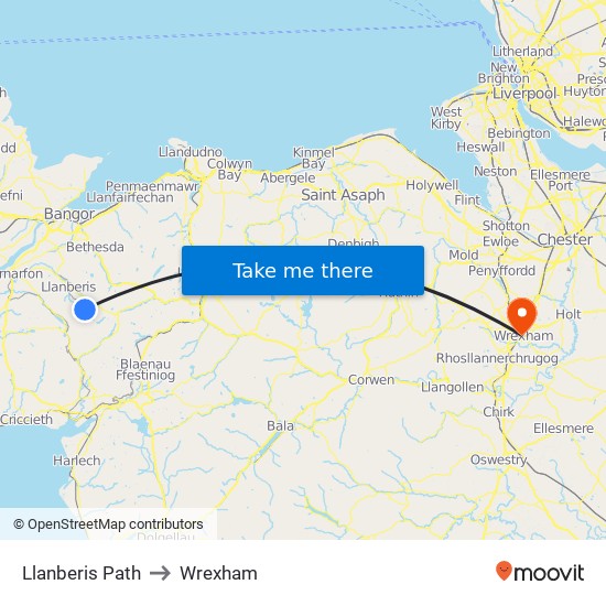 Llanberis Path to Wrexham map